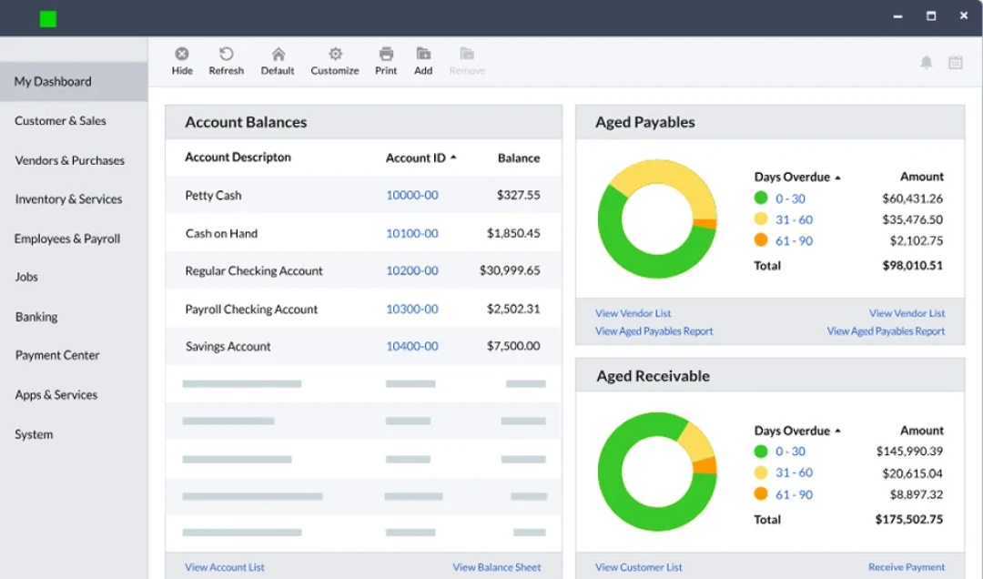 Screenshot of Sage 50 desktop software